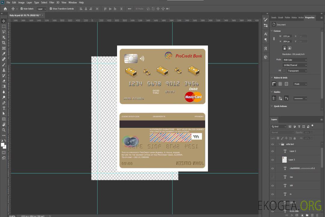 Carte de débit principale de la banque Procredit d'Albanie template